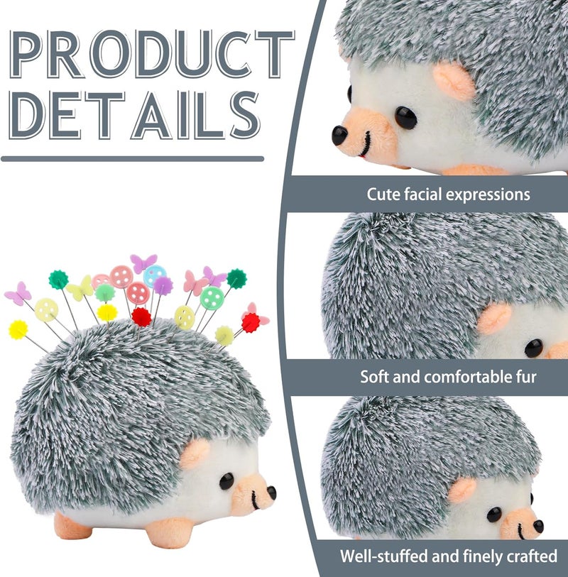 FTEVEN 400 Pieces Flat Head Straight Pins Hedgehog Pincushion Kit, Cute Pincushion with Clear Storage Box and Quilting Pins, Colorful Head Straight Sewing Pins for Handicrafts DIY Sewing - Image 2